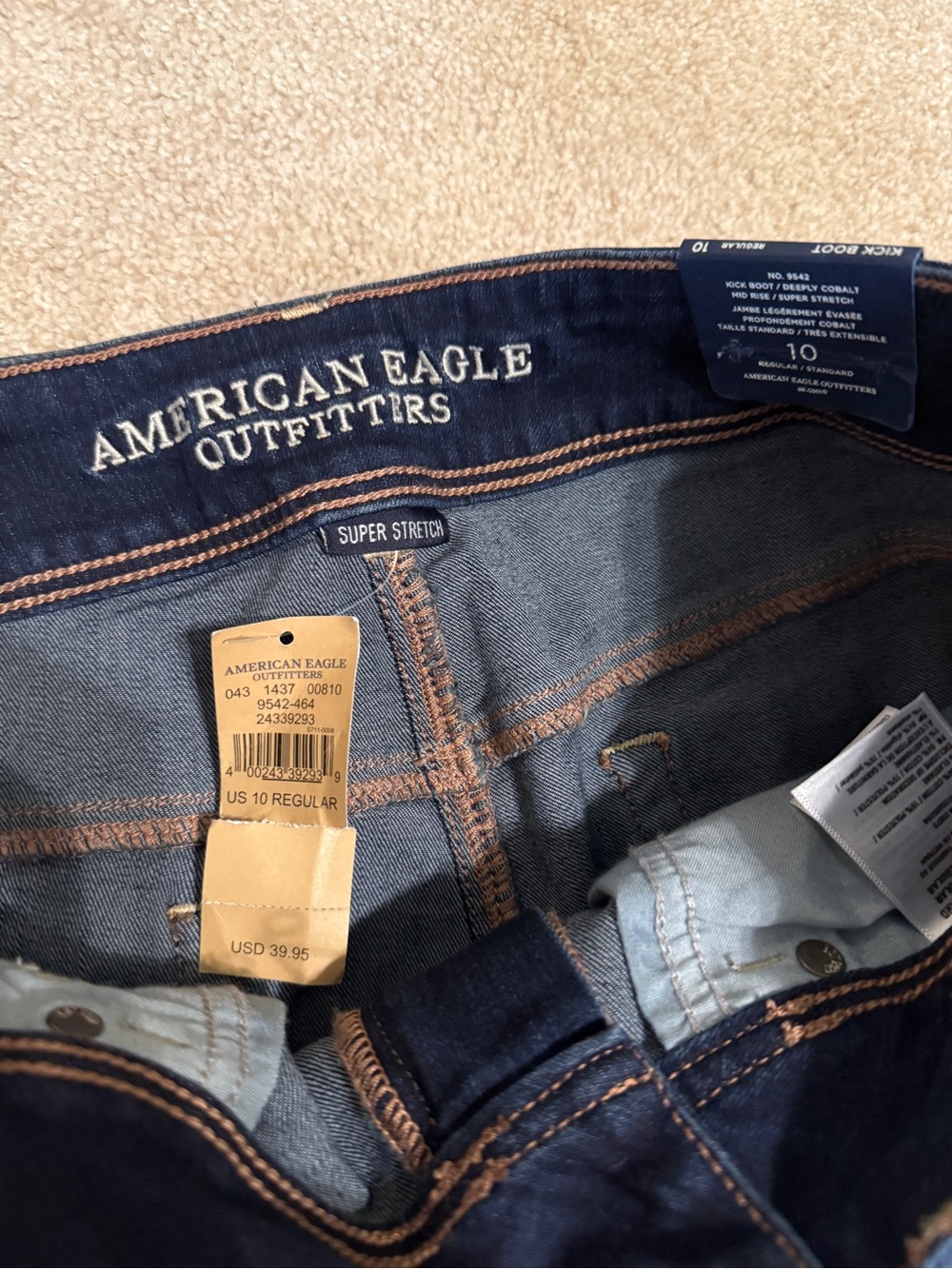 NWT American Eagle Outfitters Dark Blue Book Kick Super Stretch Jeans | Size 10 - Picture 3 of 3
